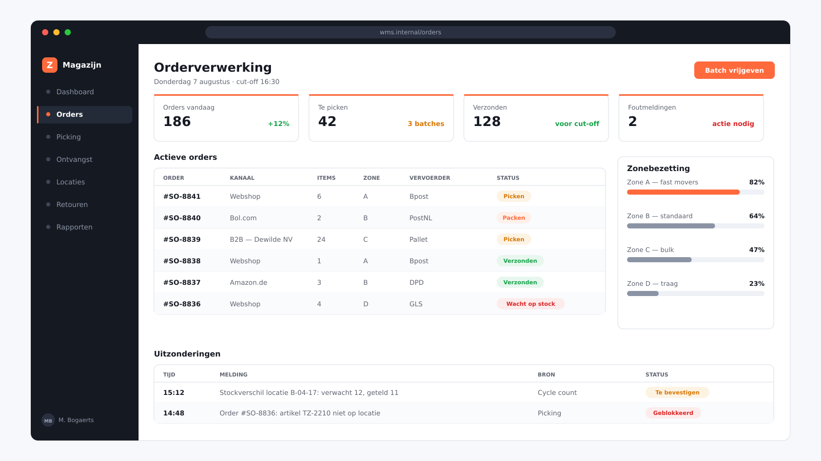 Schermbeeld van Magazijnplatform (WMS)